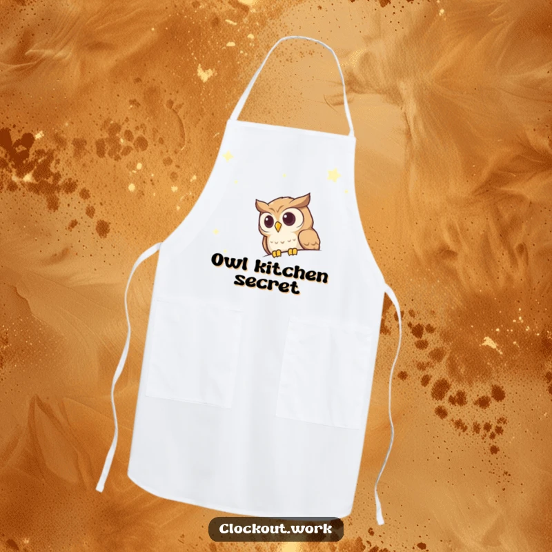 Funny Apron with a curious owl peeking over a starry night sky, ideal for a whimsical kitchen.