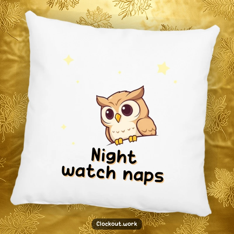 Funny Pillow showing a curious owl peeking over a starry night sky, perfect for adding cozy, wise decor.