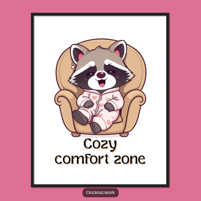 Funny Raccoon Pajamas Digital Art: Instant Cozy Wall Decor