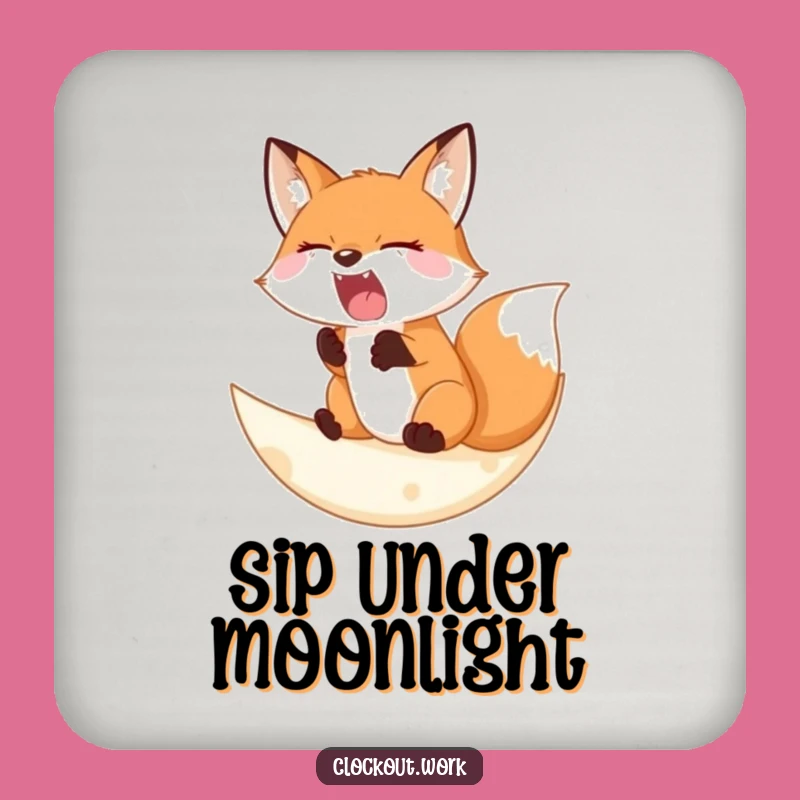 Funny Coasters: Sleepy Fox Moon - Cozy Night Drink Protectors