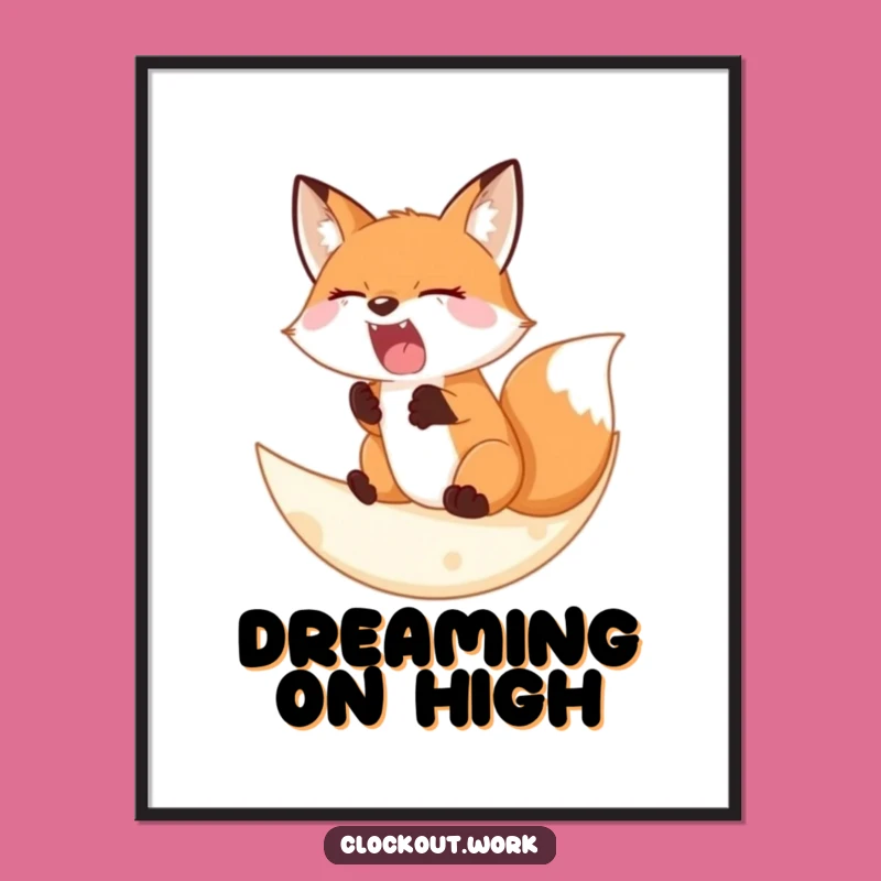Funny Poster: Sleepy Fox Moon - Cozy Night Wall Art