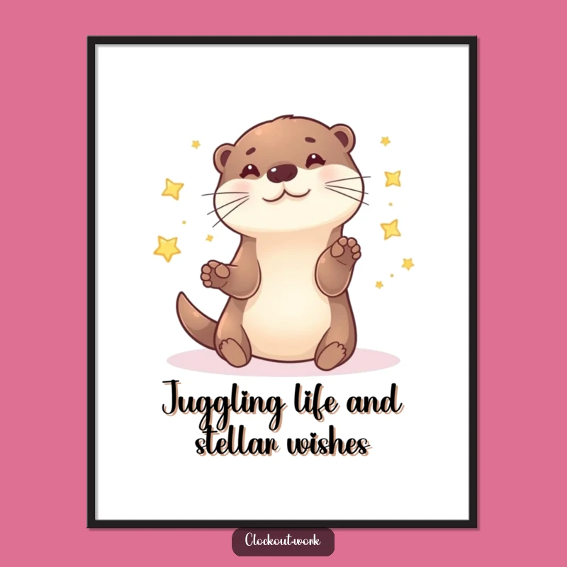 Funny Free Printable Wall Art: Otter Juggling Stars, Magical Downloadable Decor