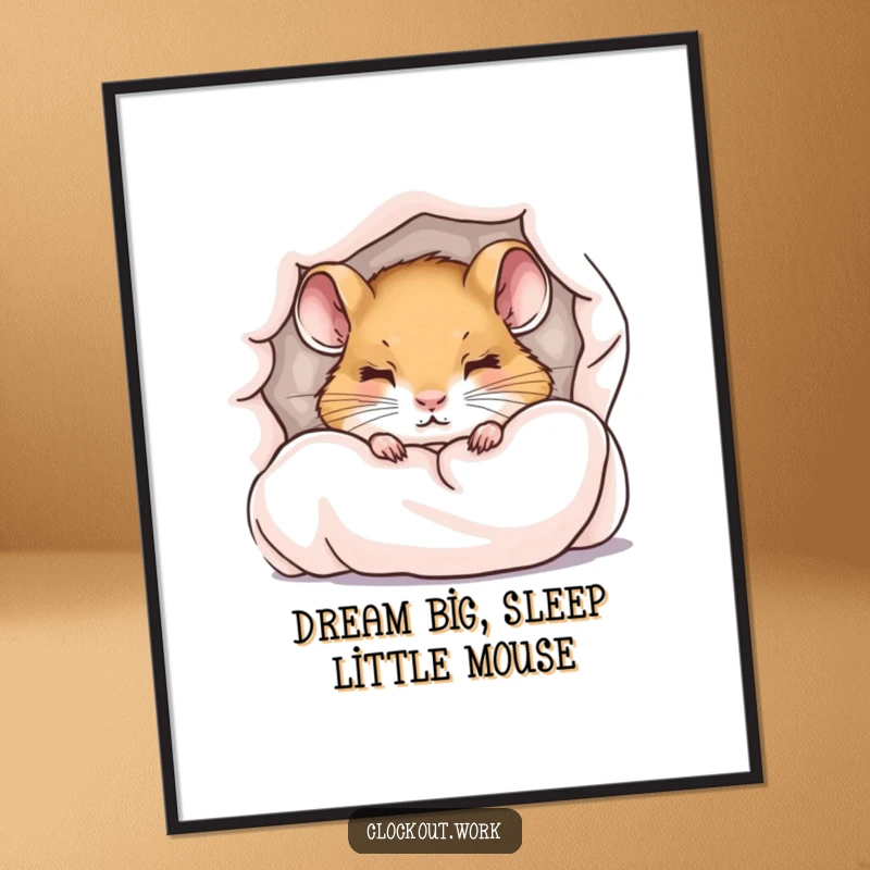 Funny Free Printable Wall Art: A sleepy dormouse with half-closed eyes peeks from under a plush duvet, creating a cozy scene.