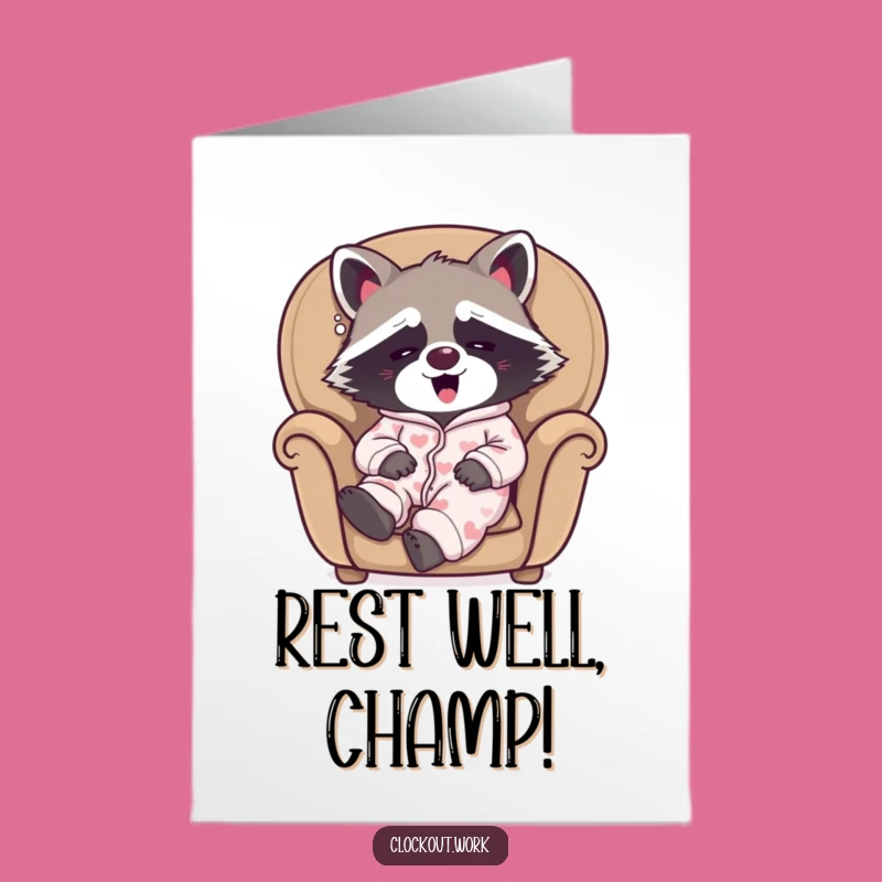 Free Printable Raccoon Congrats Card: Cozy Relaxation, Downloadable Chill Gift