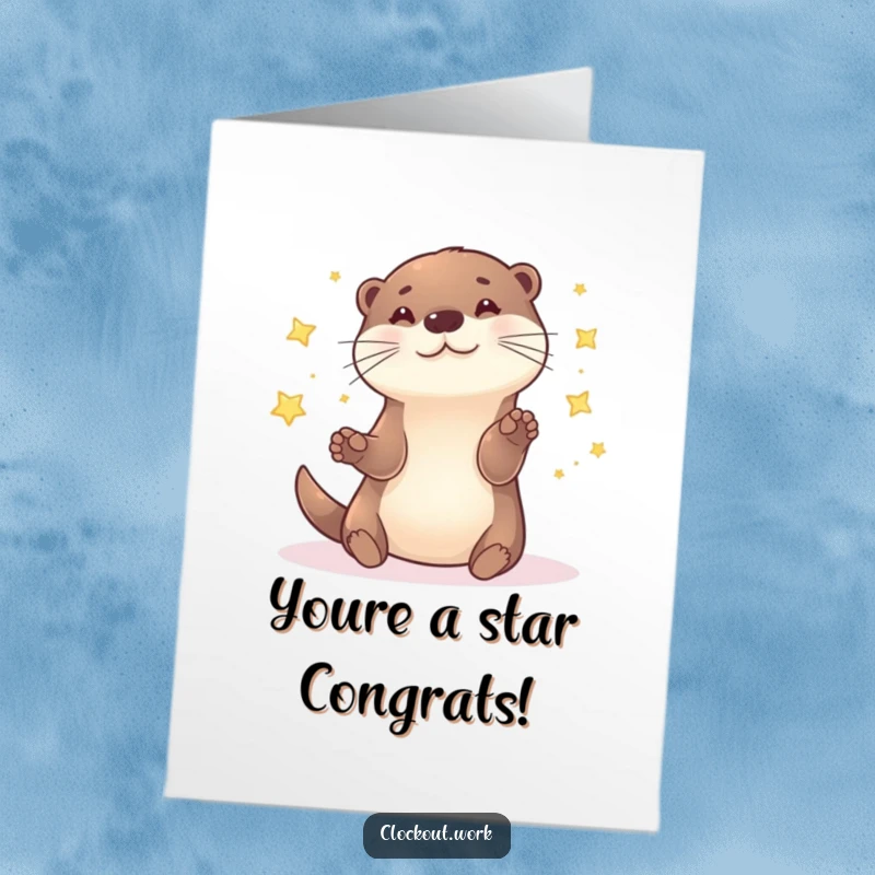 Funny Free Printable Congratulations Card: A playful otter skillfullly juggling small, twinkling stars, symbolizing accomplishment and cheer.