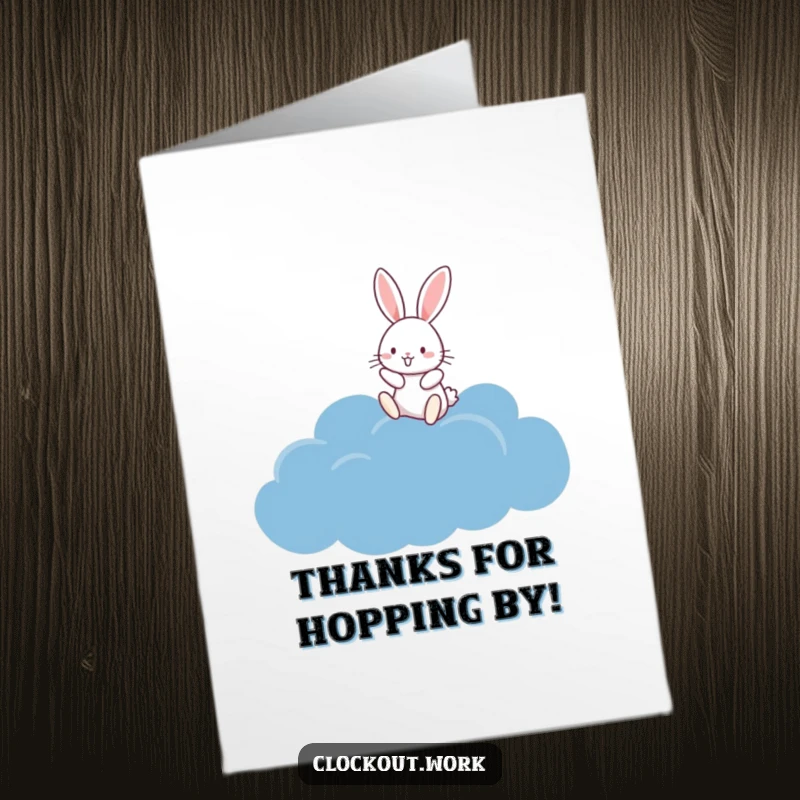Funny Free Printable Thank You Card: A happy rabbit joyfully bouncing on a dark blue cloud, conveying heartfelt thanks with delight.