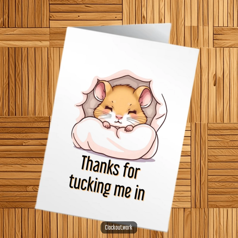 Funny Free Printable Thank You Card: A sleepy dormouse peeks out, offering thanks from its cozy duvet nest.