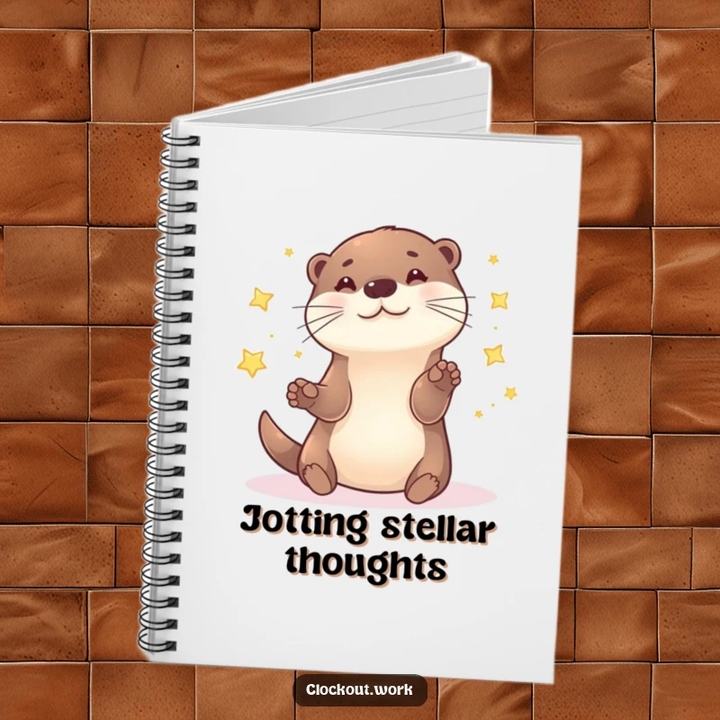 Funny Notebook featuring a playful otter juggling sparkling stars, perfect for capturing cosmic thoughts and ideas.