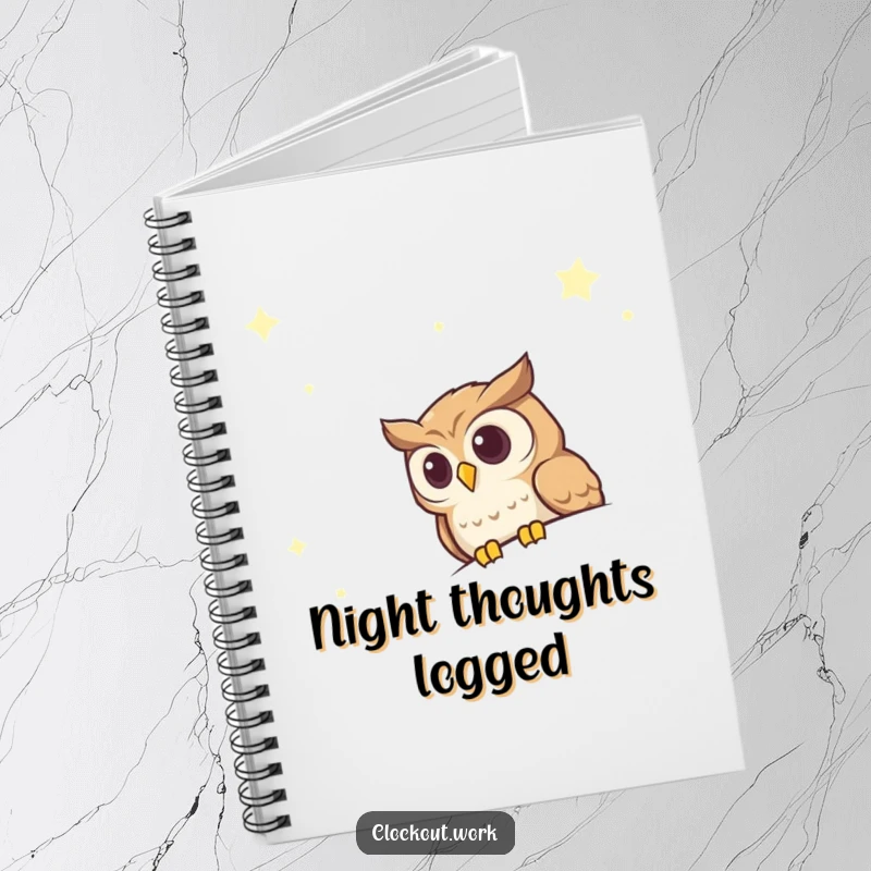 Funny Notebook featuring a curious owl peeking over a starry night sky, perfect for jotting down thoughtful ideas.